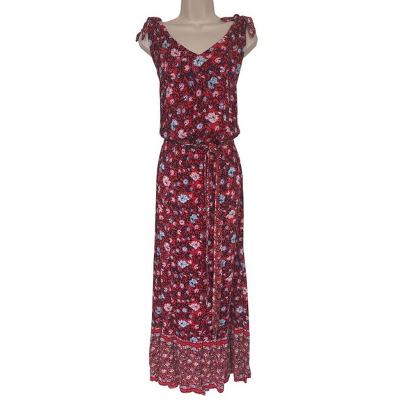 Size 1X 16 NEW FLORAL‎ PRINT MAXI DRESS W/TIE Summer Wedding Vacation PLUS SIZE - Picture 1 of 6